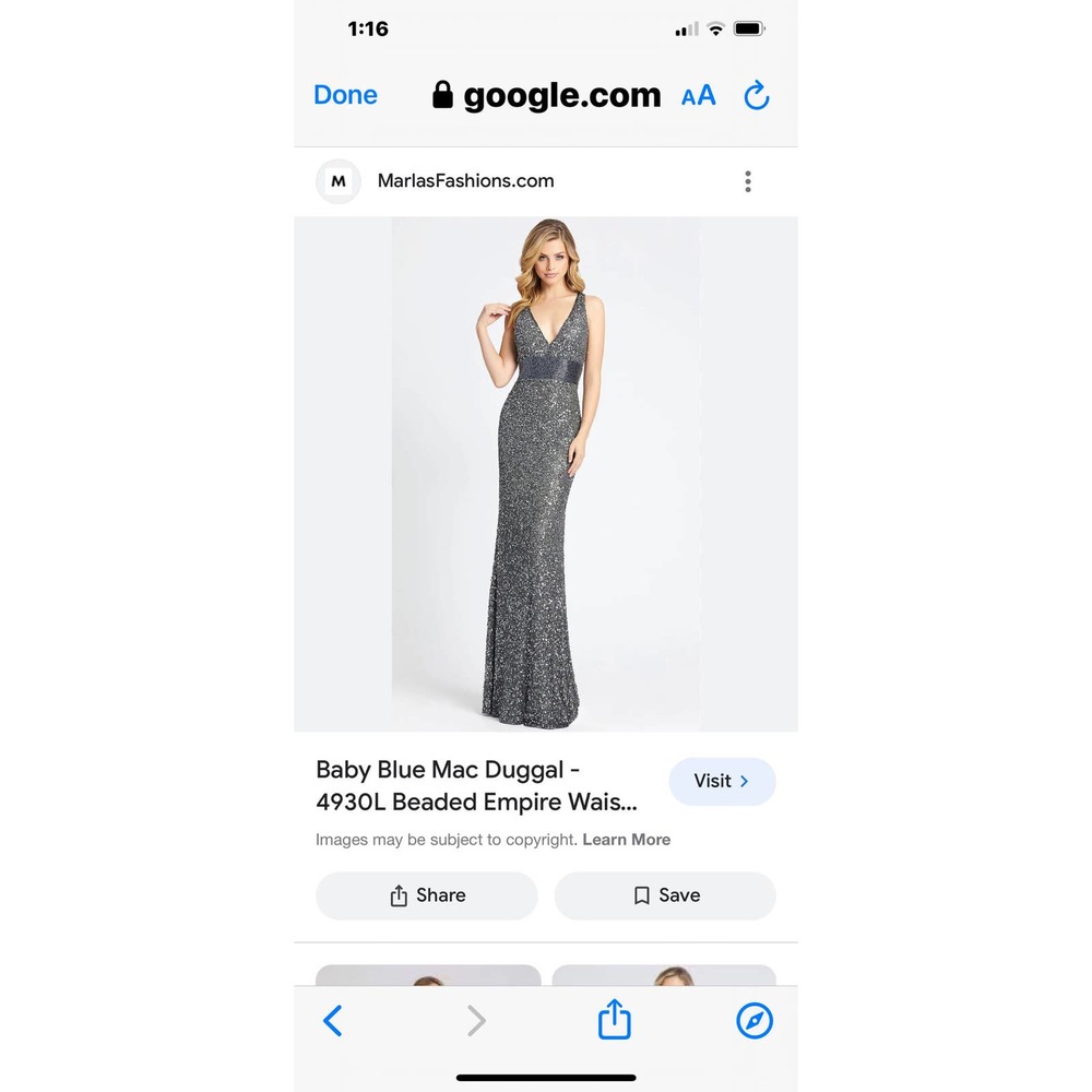 Mac Duggal Sequin V-Neck Empire-Waist Sleeveless Column Gown Size 4 NWOT - Picture 4 of 11